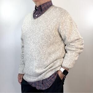 Lands’ End Vintage 90s V Neck Pullover Sweater Marled Ivory Neutrals